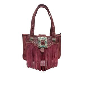 Trinty Ranch Western Red/Black Fringe Leather Accents Concealed Carry Shoulder B